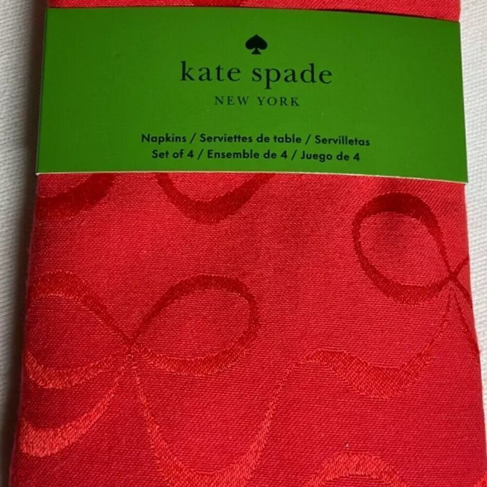 NWT - Kate Spade All Wrapped Up Bows Red Christmas Napkins Set/4